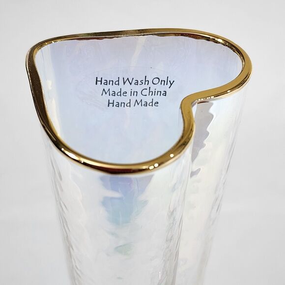 Heart Shape Gold Rimmed Iridescent Champagne Flute‎ Glass Drinkware 5oz Set Of 2 - Picture 12 of 16